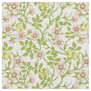 Tela Rosas silvestres y mariposas /rosa/verde pálido/am