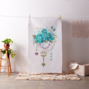 Tela Rosas turquesas con llaves