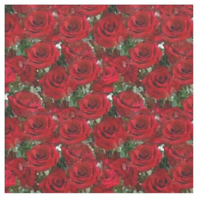 Tela Roses rojos con floral de Bonito verde (De cerca)