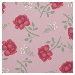 Tela Roses rojos sobre el rosa del calico sobredimensio