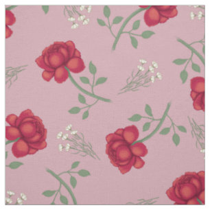 Tela Roses rojos sobre el rosa del calico sobredimensio