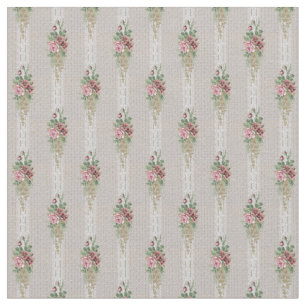 Tela Roses rosas victorianas y rayas blancas de encaje