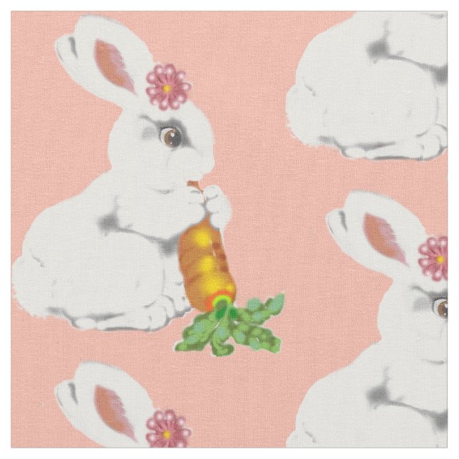 Tela Rubor Bebé Rosa Conejo Conejo Conejo Nursera Vinta (De cerca)