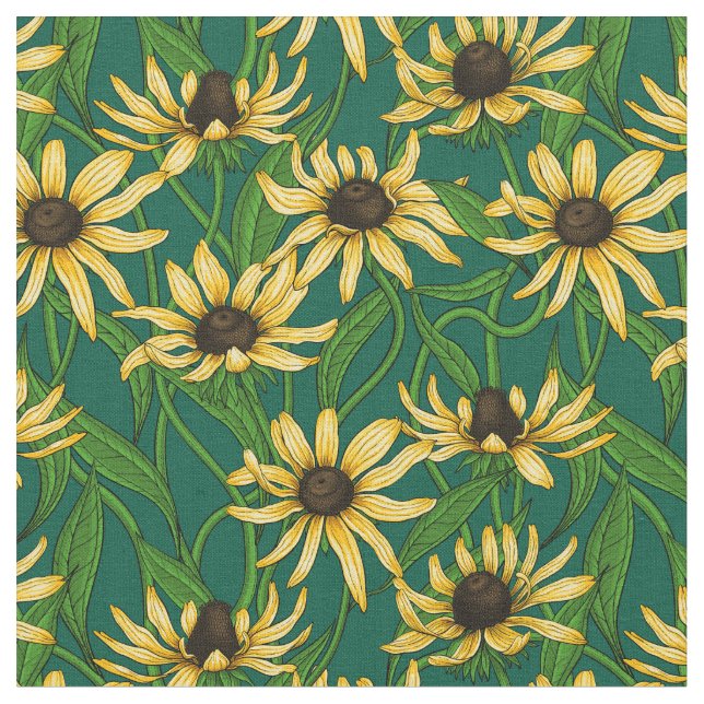Tela Rudbekia amarilla en verde oscuro (De cerca)