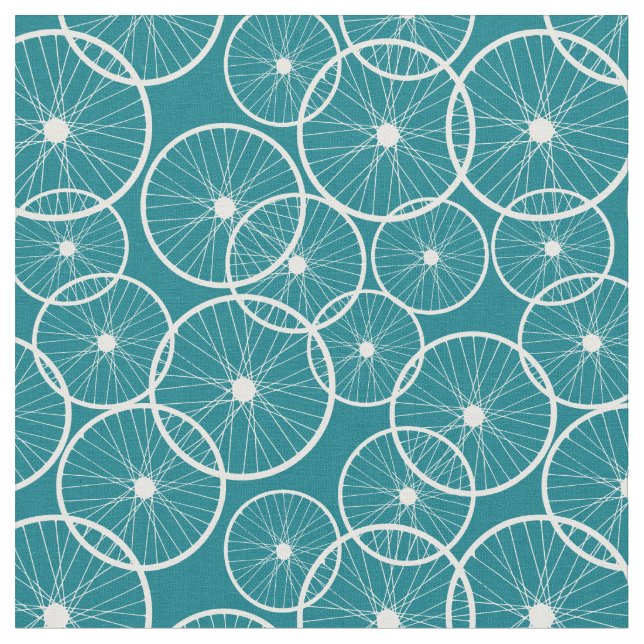 Tela Ruedas de bicicleta Patrón azul y blanco (De cerca)