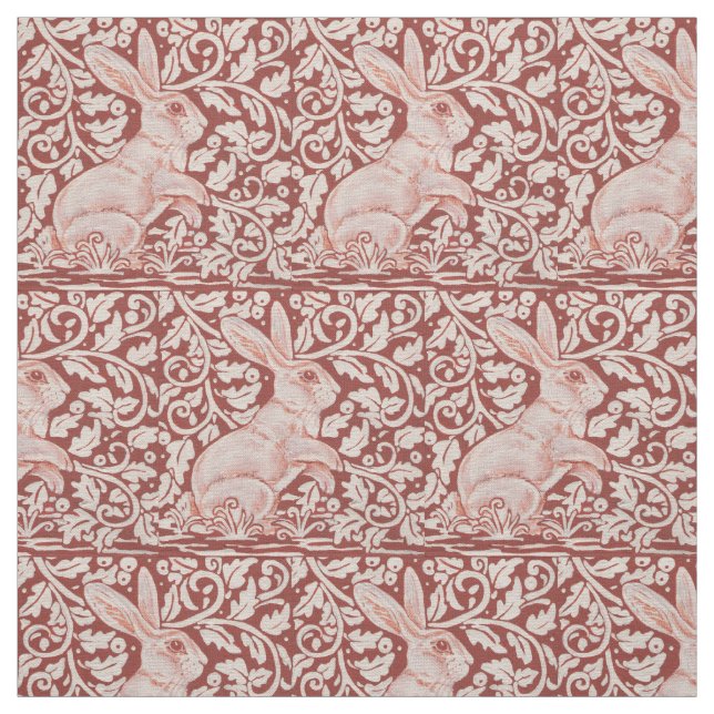 Tela Rust Color Rabbit & Leaves Designer Fabric (Retal)