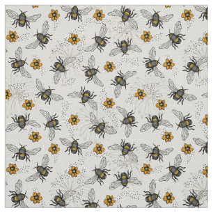 Tela Rústica De Lino Natural Ilustrada Abeja Floral