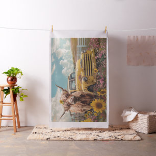 Tela Rústico Camión Vintage de la Vaca Highland Sunflow