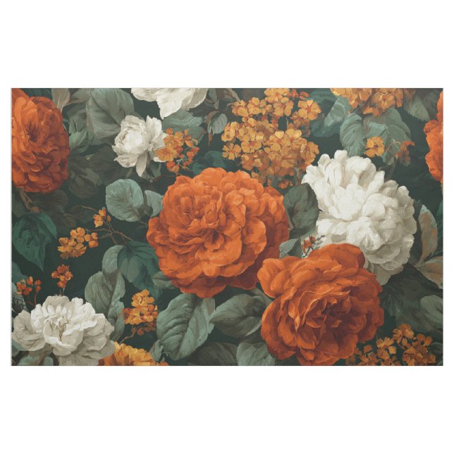 Tela Rústico Floral Botánico Naranja Quemado Verde Auda (Yarda)