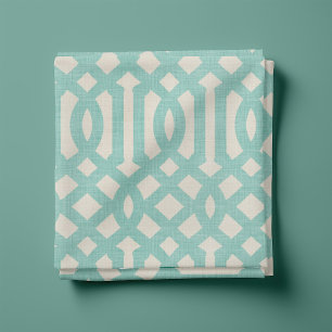 Tela Rústico Linen Beige y Aqua Trellis