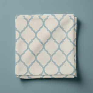 Tela Rústico Linen Beige y Azul Quatrefoil marroquí