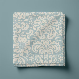 Tela Rústico Linen Beige y Blue Floral Damask