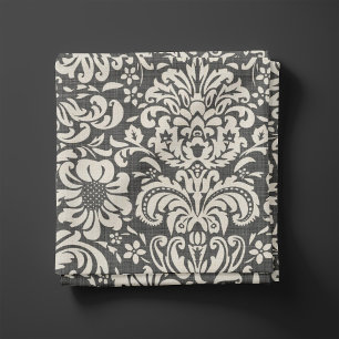 Tela Rústico Linen Beige y Damasco floral gris