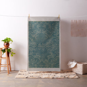 Tela rústico, verde azulado, beige, damasco, floral, ta