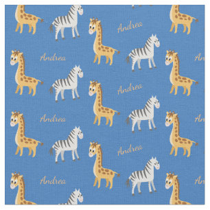 Tela Safari Baby Zebras y Girafes Nombre personalizado