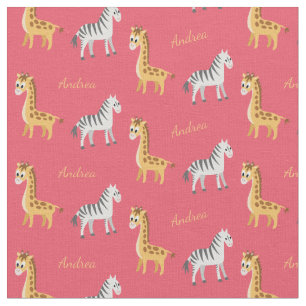 Tela Safari Baby Zebras y Giraffes Tejido de nombres pe