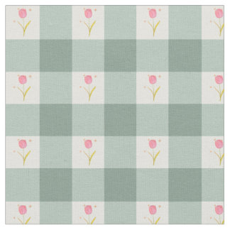 Tela Sage Gingham Floral Fabric by the Yard