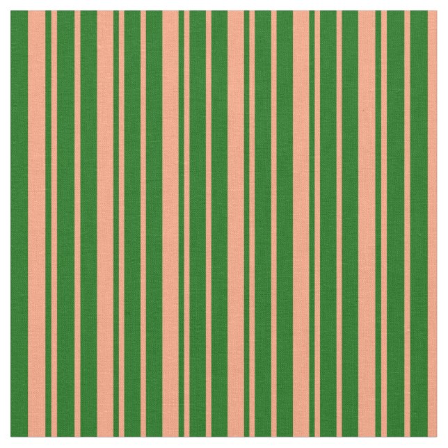 Tela Salmón claro y patrón verde oscuro de rayas (De cerca)