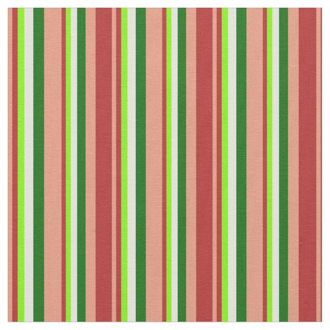 Tela Salmón oscuro, rojo, verde, amarillo claro y verde (De cerca)