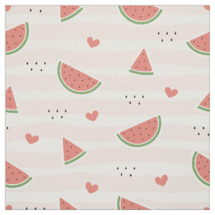 Tela sandías rojas, corazones, rayas, patrón de verano