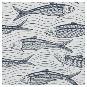 Tela Sardinas en movimiento en azul marino y marfil