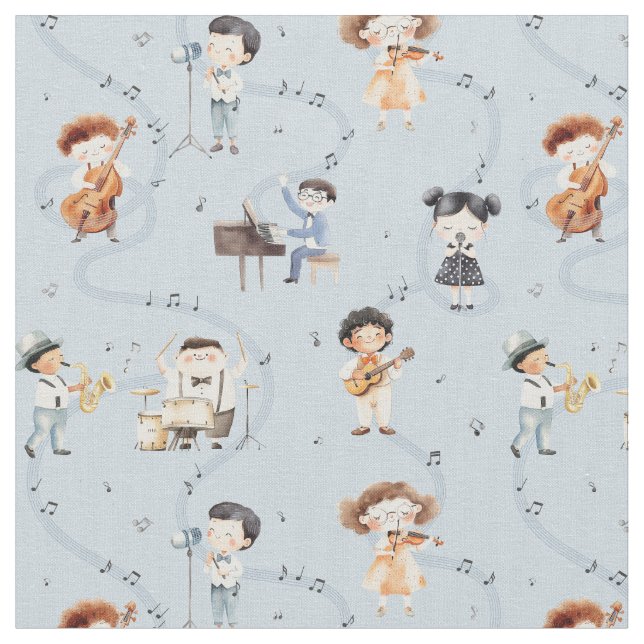 Tela  School Music Band Note Sign Blue (De cerca)