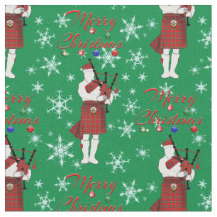 Tela Scottish Bagpiper Merry Christmas with Snowflakes