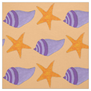 Tela Seashell Starfish Naranja Purple Beach Concha