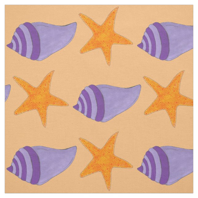 Tela Seashell Starfish Naranja Purple Beach Concha (Retal)