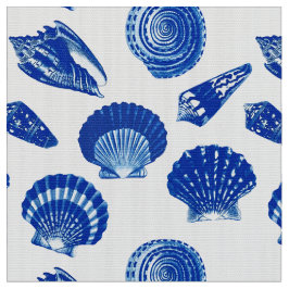 Tela Seashells - azules marinos en un fondo blanco