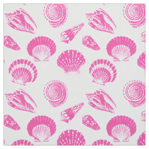 Tela Seashells - rosado fucsia y blanco