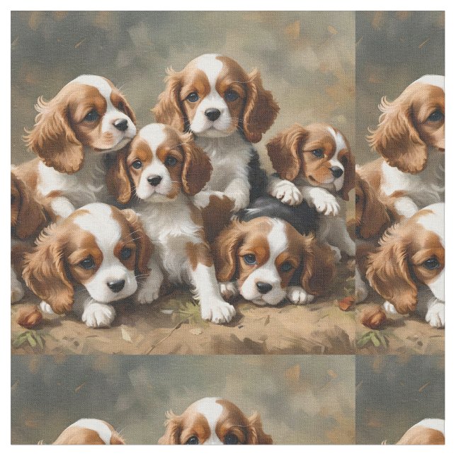 Tela Seis cachorros españoles Cavalier, (De cerca)