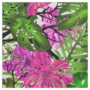 Tela Selva exótica sin soldadura hibiscus monstera palm