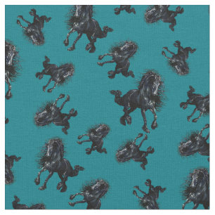 Tela Semental frisio, caballo negro de la belleza, azul