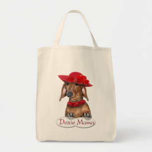 Tela Señora de Doxie en bolso de compras rojo