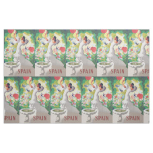 Tela Señorita España Pájaros Flores Fiesta Jardín