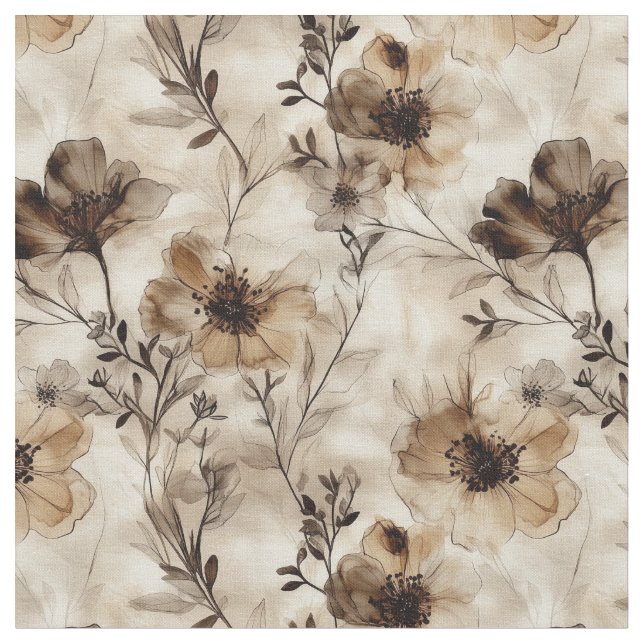 Tela Sepia Wildflowers Fabric (De cerca)