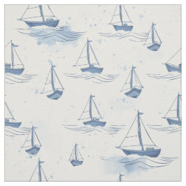 Tela Serene Blue Sailing Bots on Sea Pattern
