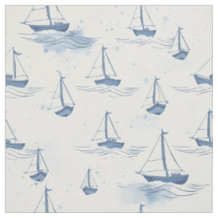 Tela Serene Blue Sailing Bots on Sea Pattern