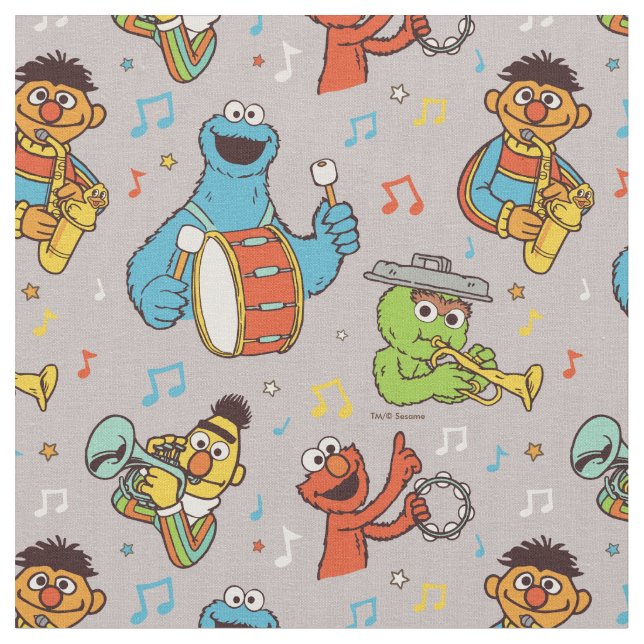 Tela Sesame Street Band Grey Pattern (De cerca)