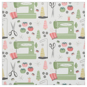 Tela Sew Vintage - Máquinas de coser - Lime rosa