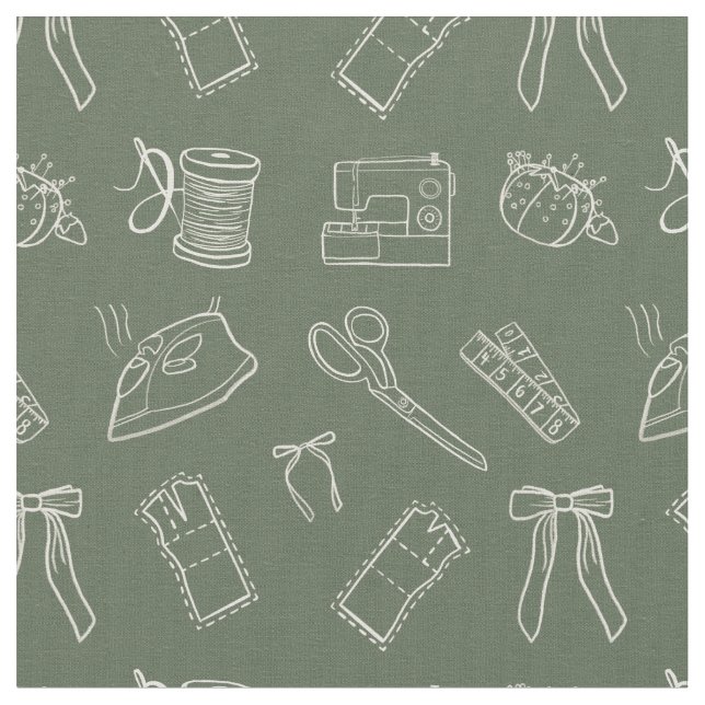 Tela Sewing Themed Pattern Fabric (De cerca)