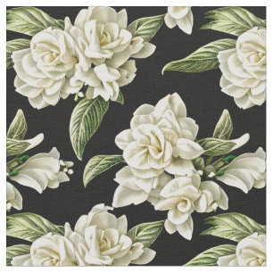 Tela Shabby Chic - Gardenias blancas en un fondo oscuro