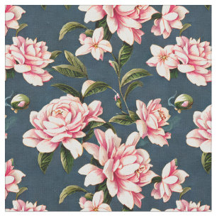 Tela Shabby Chic - Gardenias rosas en un fondo oscuro