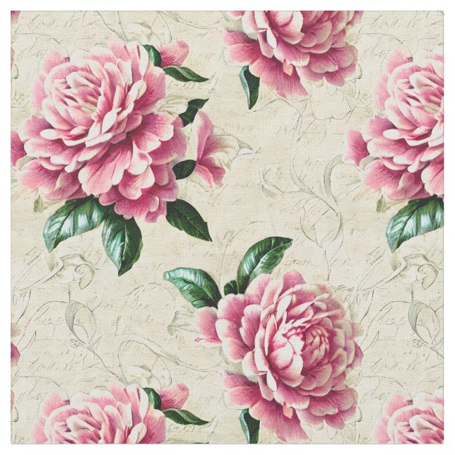 Tela Shabby Chic Pink Gardenias Fabric (De cerca)