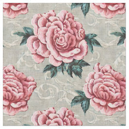 Tela Shabby Chic Pink Roses en un fondo neutral