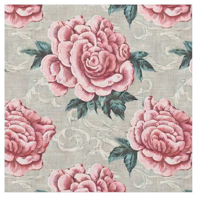 Tela Shabby Chic Pink Roses en un fondo neutral (De cerca)