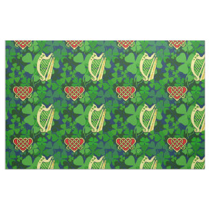 Tela Shamrock irlandés, arpa irlandesa, corazón celta