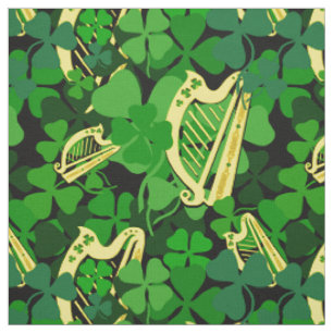 Tela Shamrock irlandés, negro, estampado irlandés de te