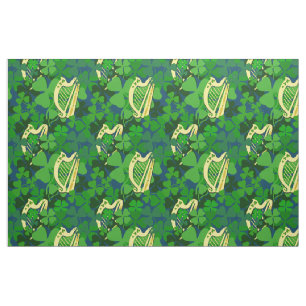 Tela Shamrock irlandés, negro, huella de arpa irlandesa